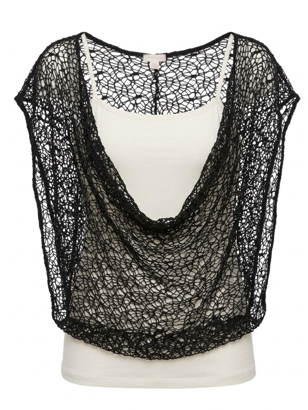 Minerva M Medium Black Crochet Overlay Sleeveless White Spaghetti Strap Tank Top